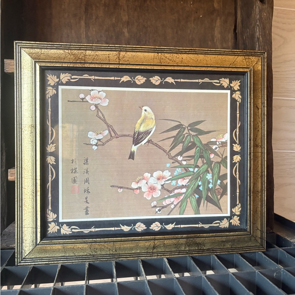 Set of 3 Framed Bird and Blossom Art